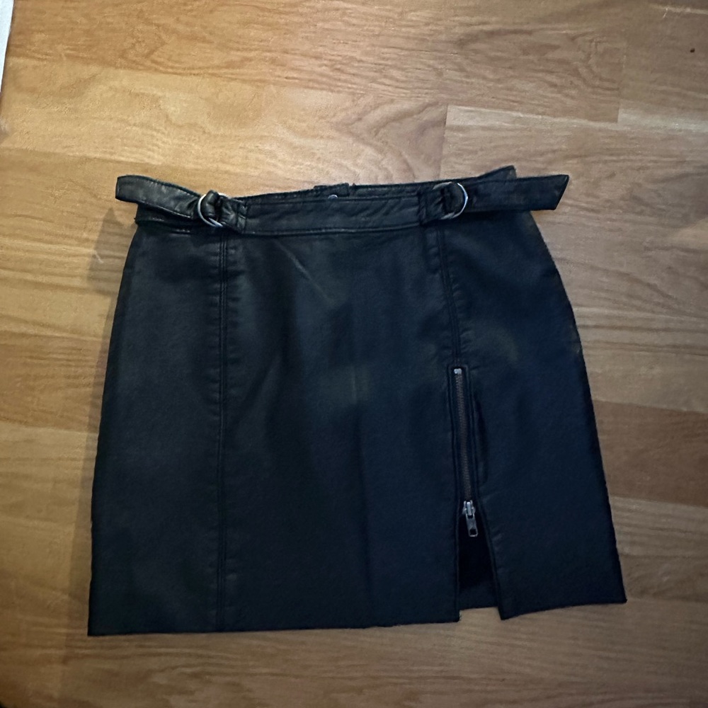 NWT Free People Black Leather Skirt